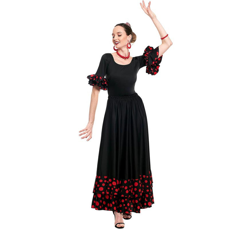 Translation missing: it.Falda Sevillana doble Volante con Lunar negro y rojo para mujer