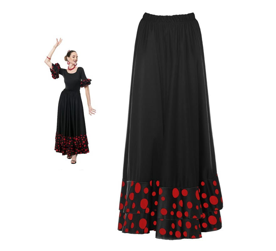 Translation missing: it.Falda Sevillana doble Volante con Lunar negro y rojo para mujer