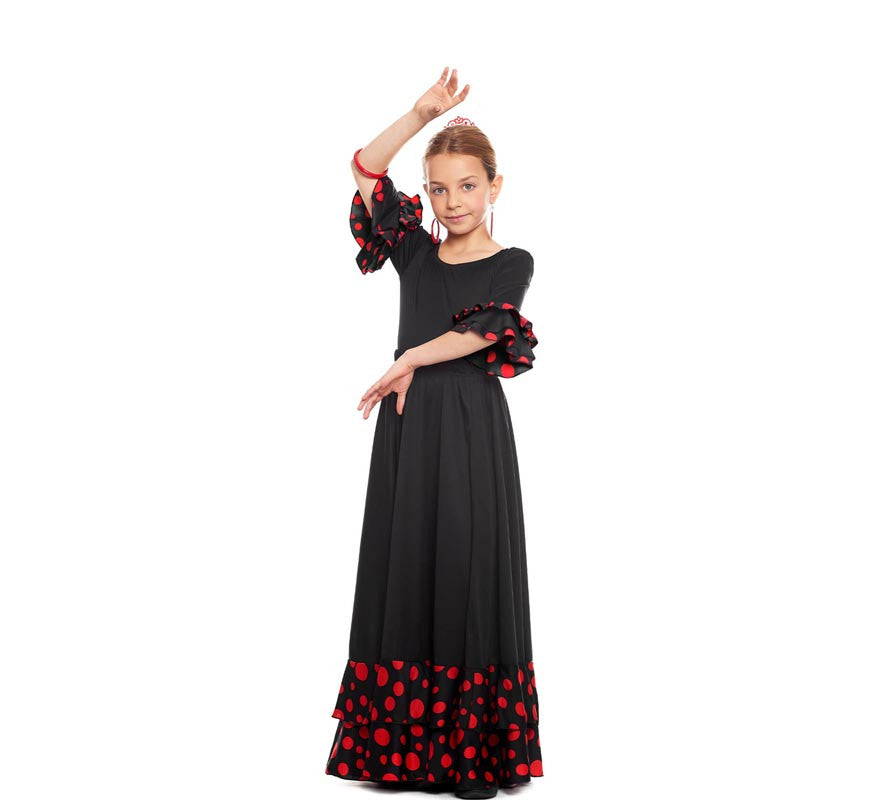 Translation missing: it.Falda Sevillana doble Volante con Lunar negro y rojo para niña
