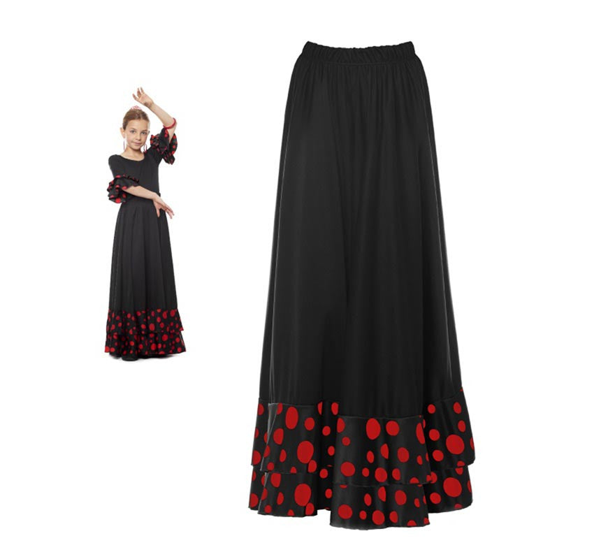 Translation missing: it.Falda Sevillana doble Volante con Lunar negro y rojo para niña