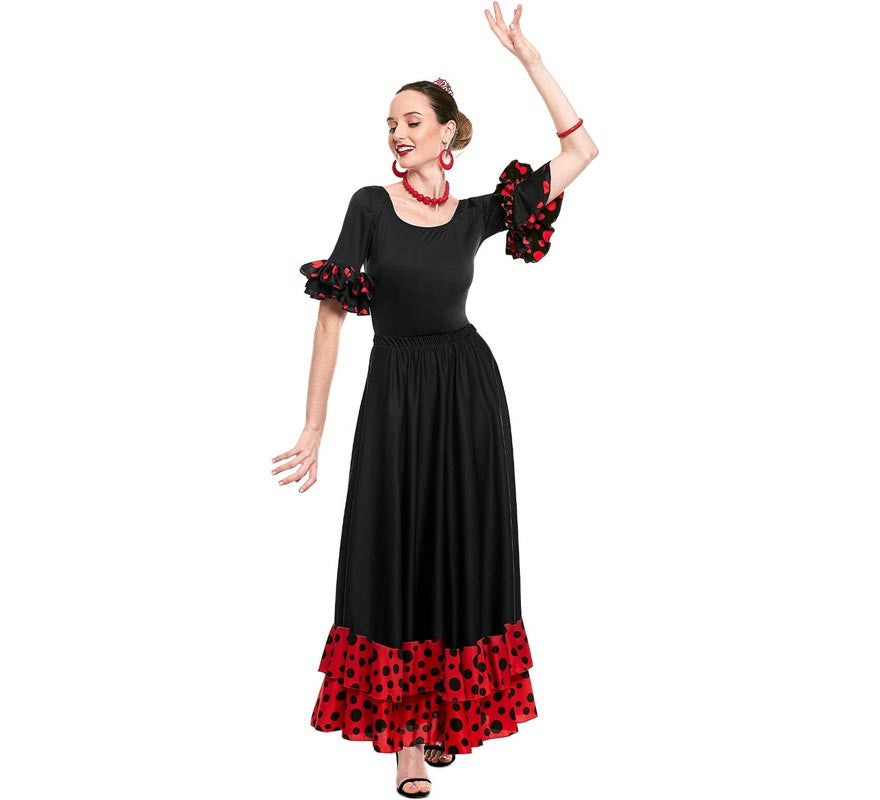 Translation missing: it.Falda Sevillana doble Volante con Lunar rojo y negro para mujer
