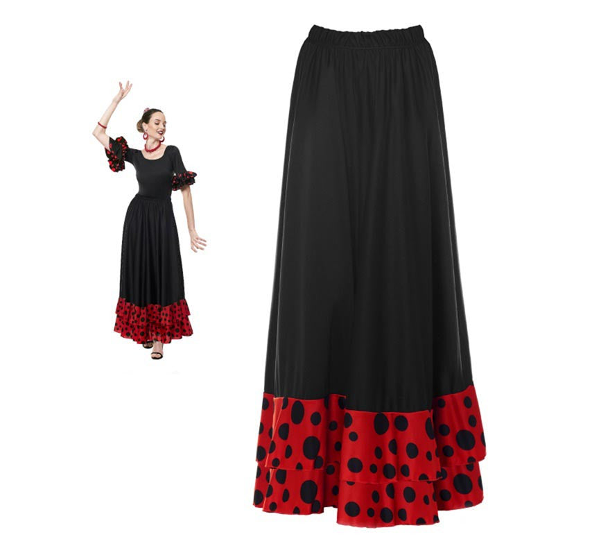 Translation missing: es.Falda Sevillana doble Volante con Lunar rojo y negro para mujer