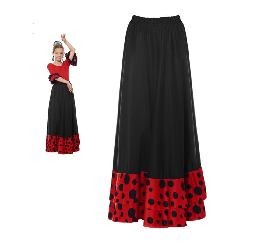 Translation missing: it.Falda Sevillana doble Volante con Lunar rojo y negro para niña