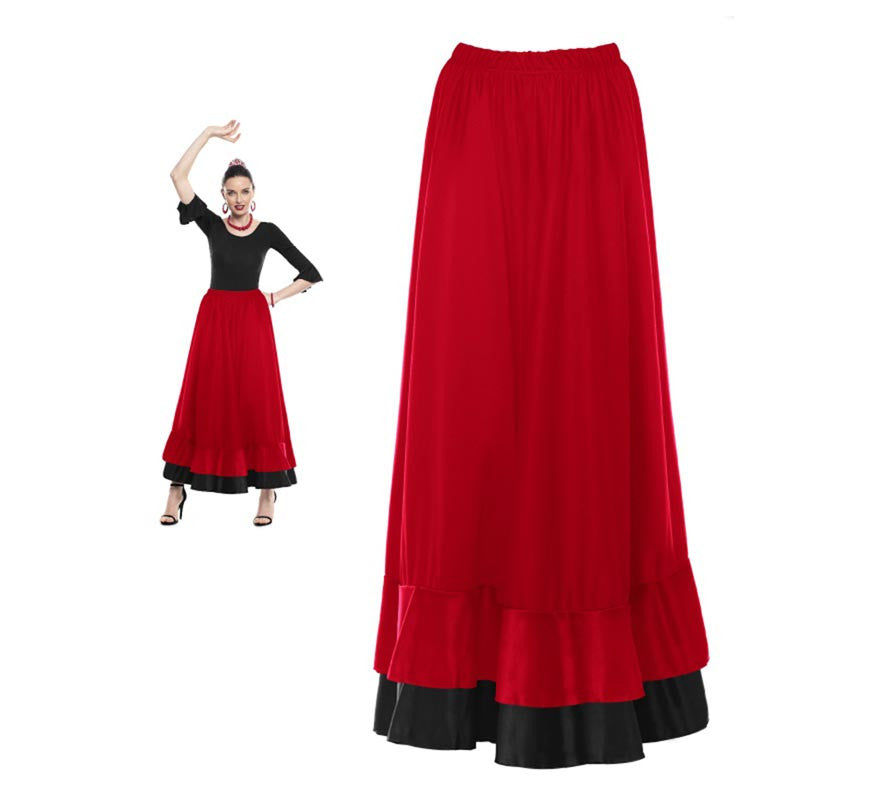 Translation missing: es.Falda Sevillana doble Volante rojo y negro para mujer