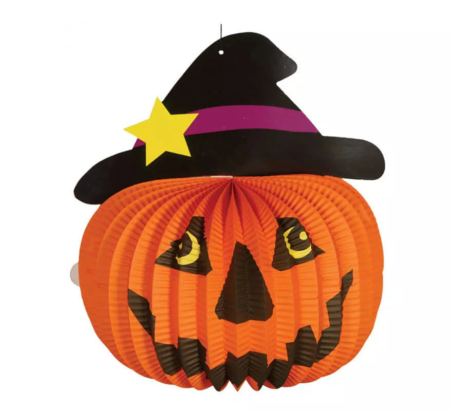 Translation missing: it.Farolillo de papel de calabaza con sombrero de bruja de 28 cm