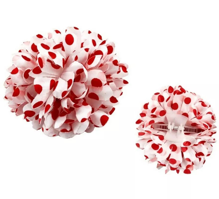 Translation missing: it.Flor Sevillana o Chulapa con lunares blanco y rojo de 13 cm con pinza