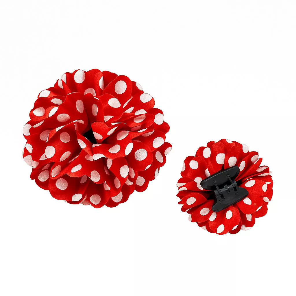 Translation missing: es.Flor Sevillana roja con lunares blancos y pinza de 8 cm
