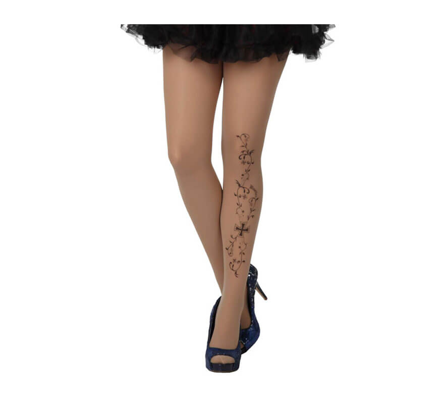 Translation missing: it.Pantys tatuaje color beige para mujer con cruz
