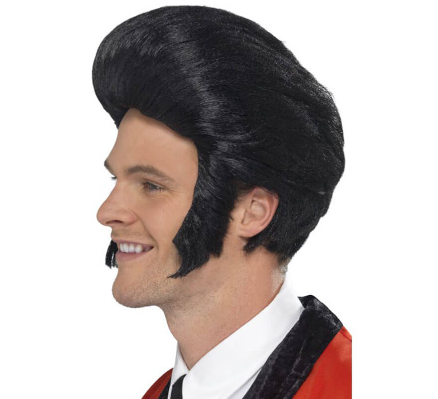 Translation missing: it.Peluca Rey del Rock con Patillas color Negra para Hombre