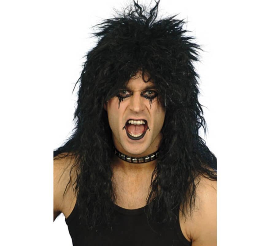 Translation missing: it.Peluca Melena Hard Rock Negra de los Años 80 para Hombre