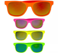 Occhiali al neon anni '80 con lenti di colori assortiti