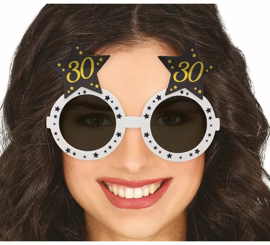 Translation missing: it.Gafas Blancas con Estrellas 30 Años Cumpleaños y Aniversarios