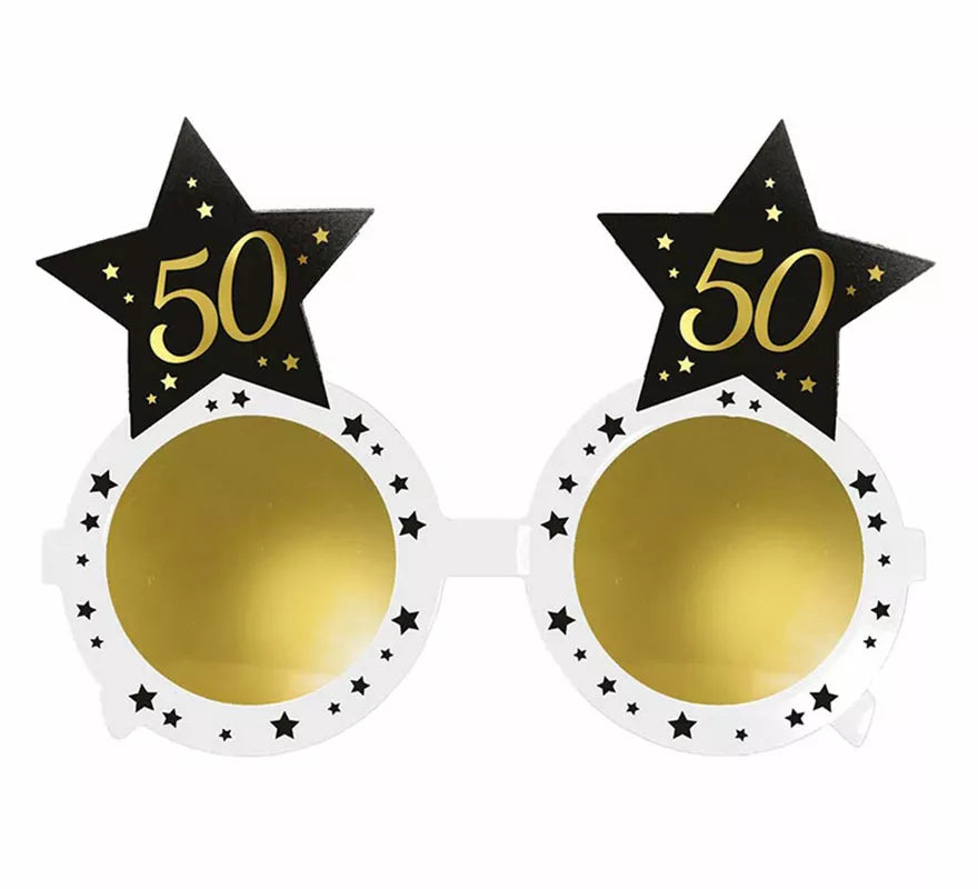 Translation missing: it.Gafas Blancas con Estrellas 50 Años Cumpleaños y Aniversarios