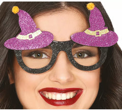 Occhiali con cappelli da strega viola
