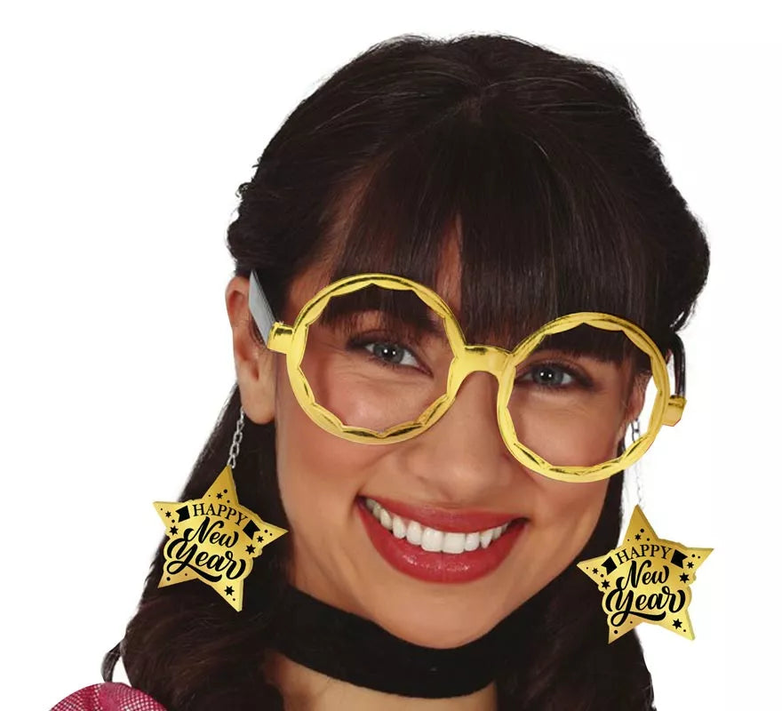 Translation missing: it.Gafas Happy New Year doradas con Estrellas