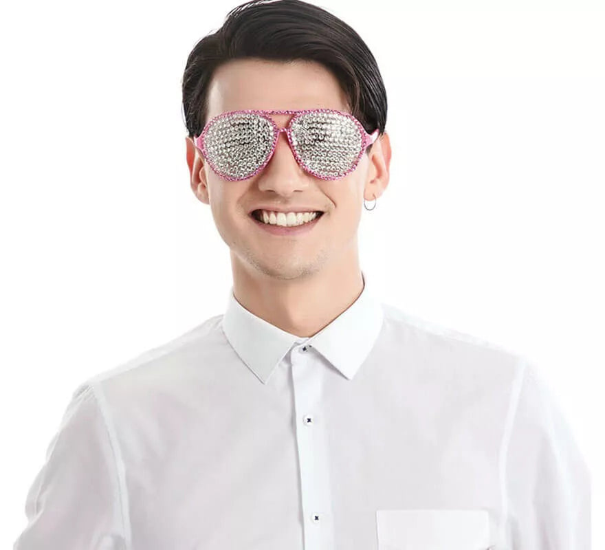Gafas Rosa con Brillantes Plateados