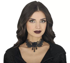 Choker ricamato con rosa nera