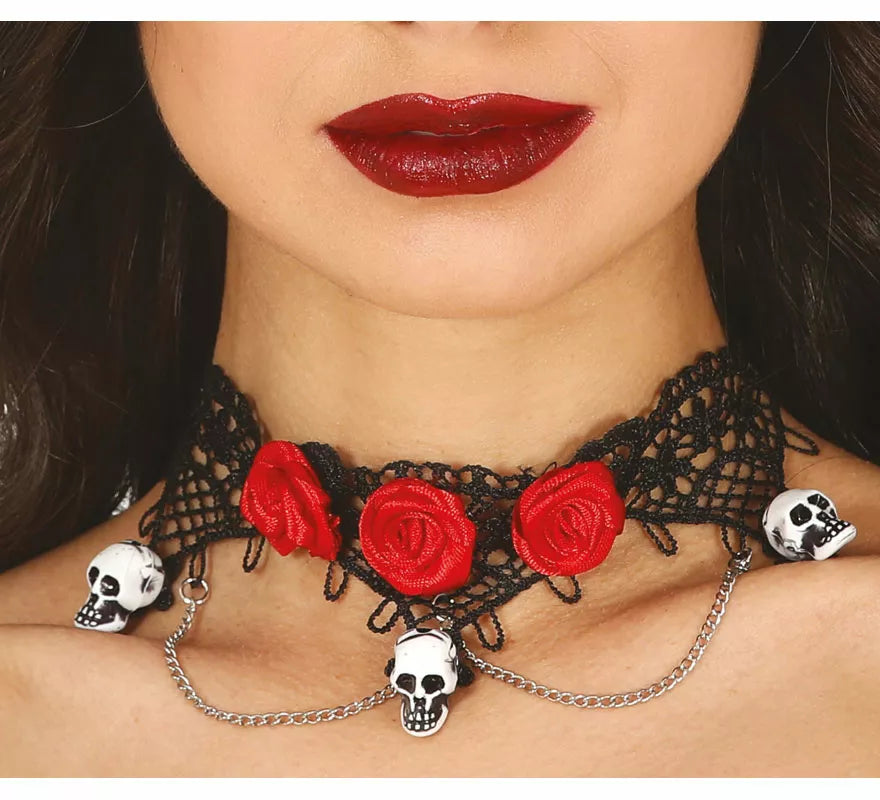 Translation missing: it.Gargantilla con Calaveras y Rosas Rojas