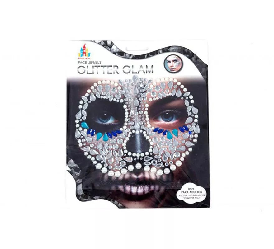 Translation missing: es.Gemas Faciales Adhesivas Calavera azul y plateada