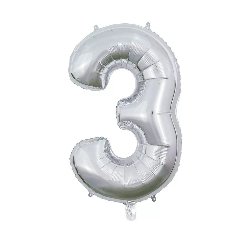 Translation missing: es.Globo de Foil Número 3 color Plata de 66 cm