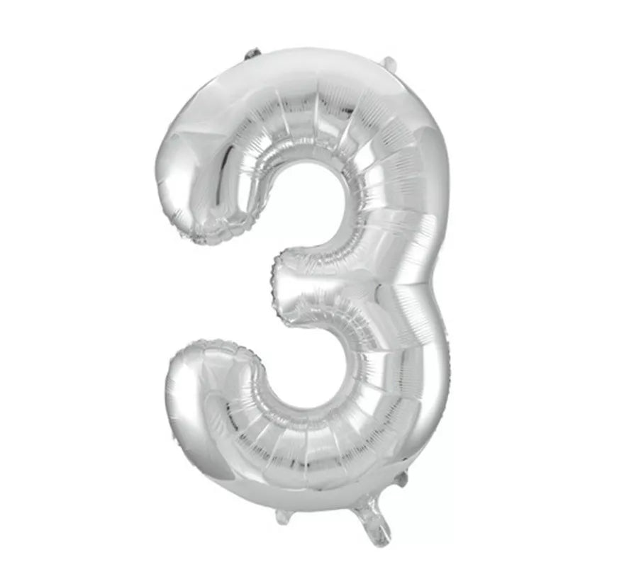 Translation missing: es.Globo de Foil Número 3 Color Plata de 86 cm