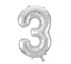 Palloncino Foil Numero 3 Colore Argento di 86 cm