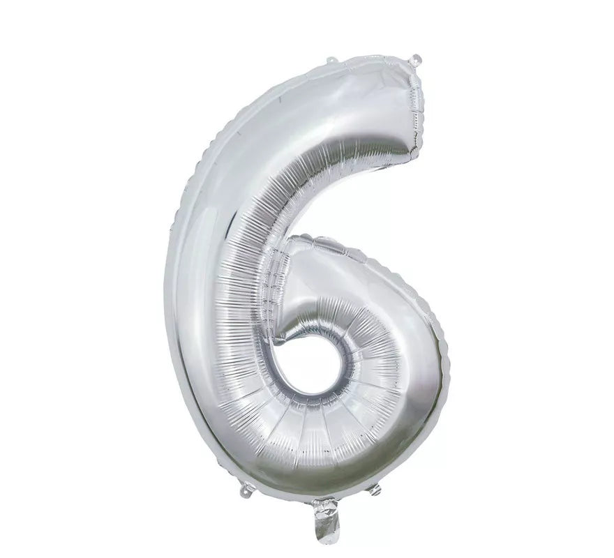 Translation missing: es.Globo de Foil Número 6 color Plata de 66 cm