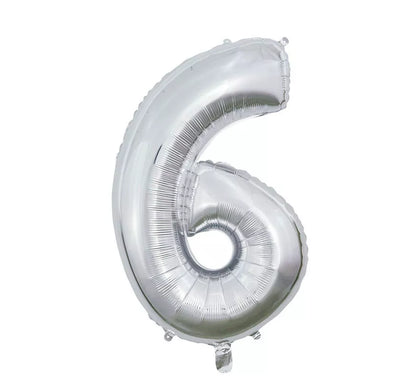 Globo de Foil Número 6 color Plata de 66 cm
