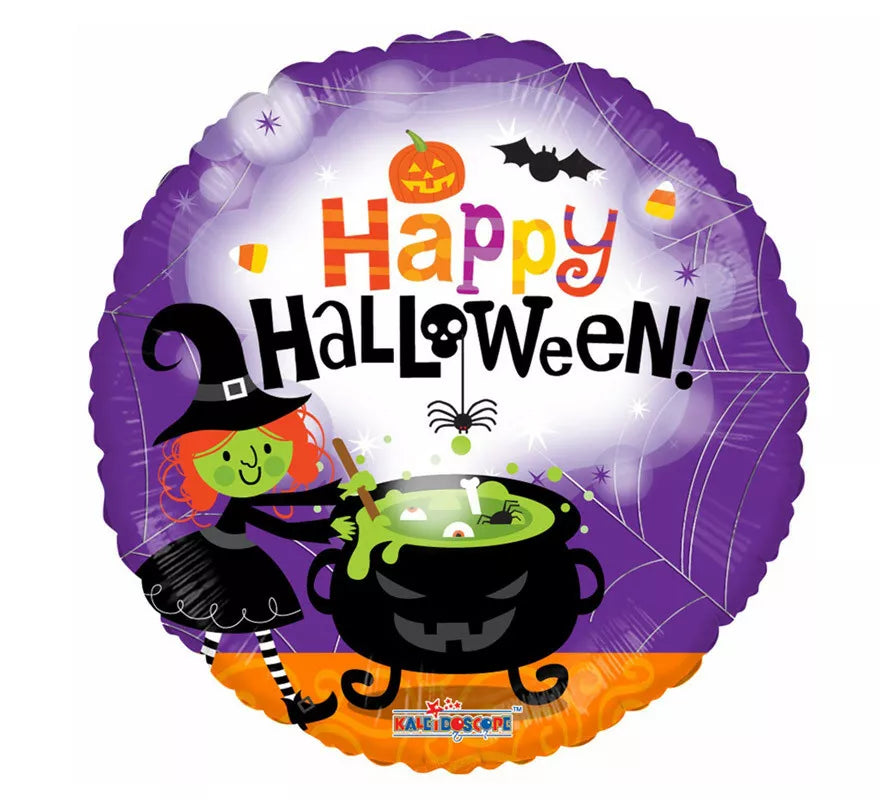 Translation missing: it.Globo de Foil Redondo de 46 cm Bruja Happy Halloween