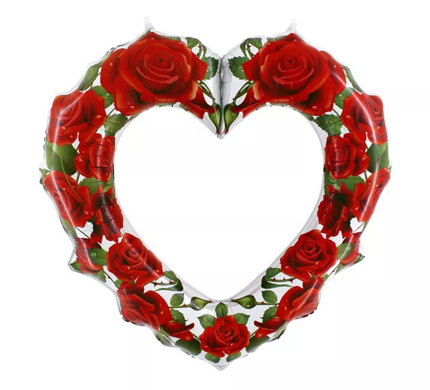 Globo Foil Metalizado Forma Corazón con Rosas Rojas de 106 cm