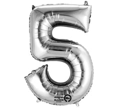 Palloncino metallizzato argento numero 5 di 55x86 cm