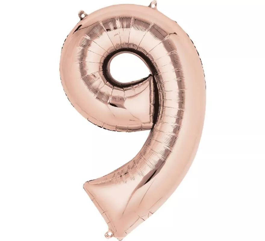 Globo metalizado Rosa Dorado número 9 de 86 cm de altura