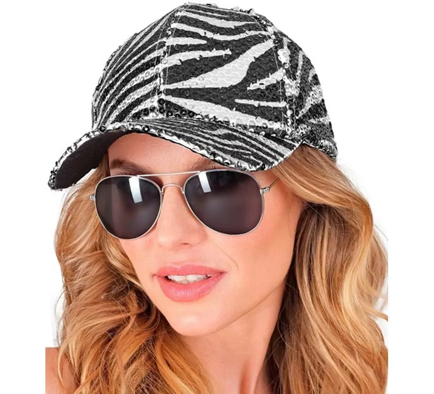 Translation missing: it.Gorra Animal Print Cebra con Lentejuelas