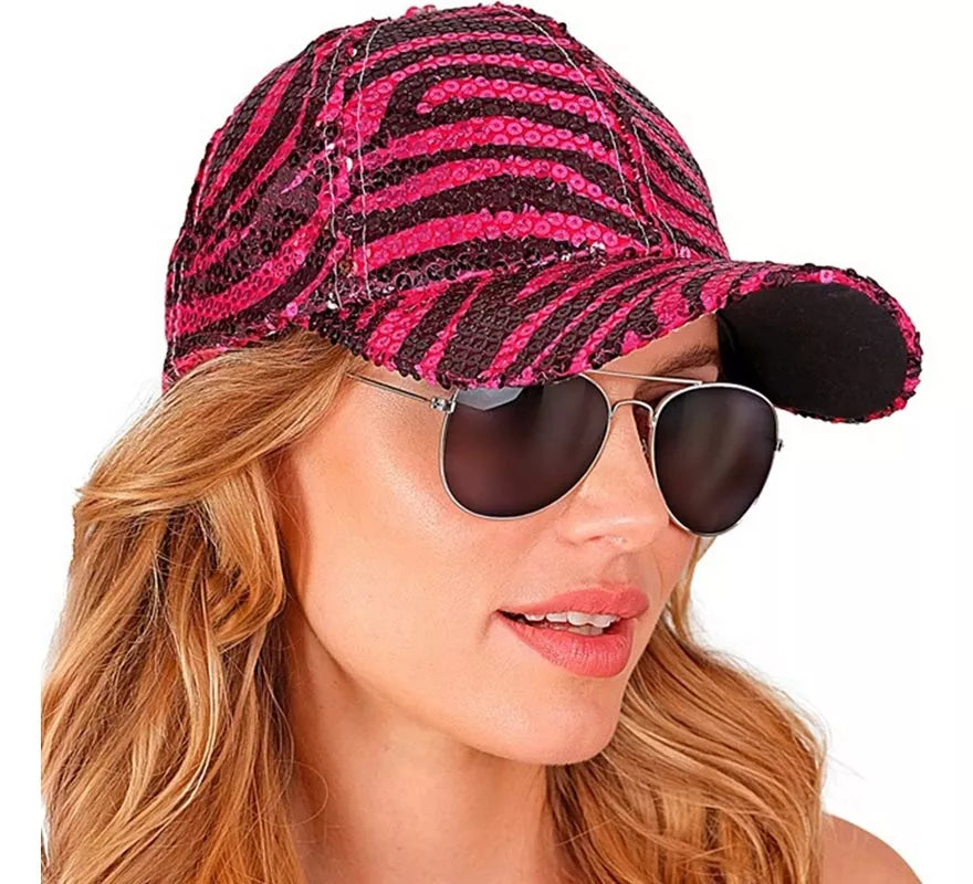 Translation missing: it.Gorra Animal Print Cebra rosa con Lentejuelas