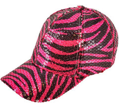 Cappellino con stampa animalier zebrata rosa e paillettes