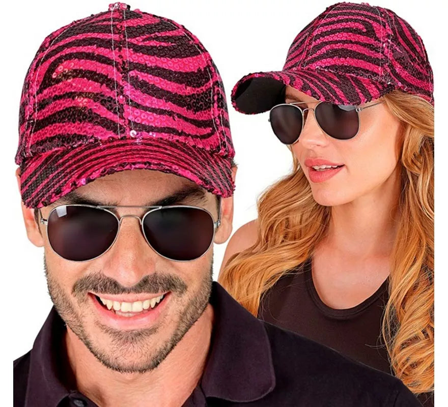 Gorra Animal Print Cebra rosa con Lentejuelas