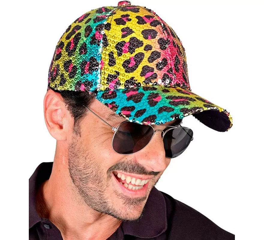 Translation missing: it.Gorra Animal Print Leopardo Arcoíris con Lentejuelas
