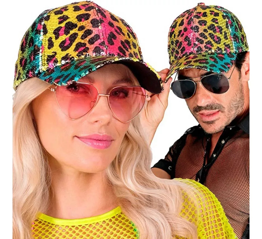 Gorra Animal Print Leopardo Arcoíris con Lentejuelas
