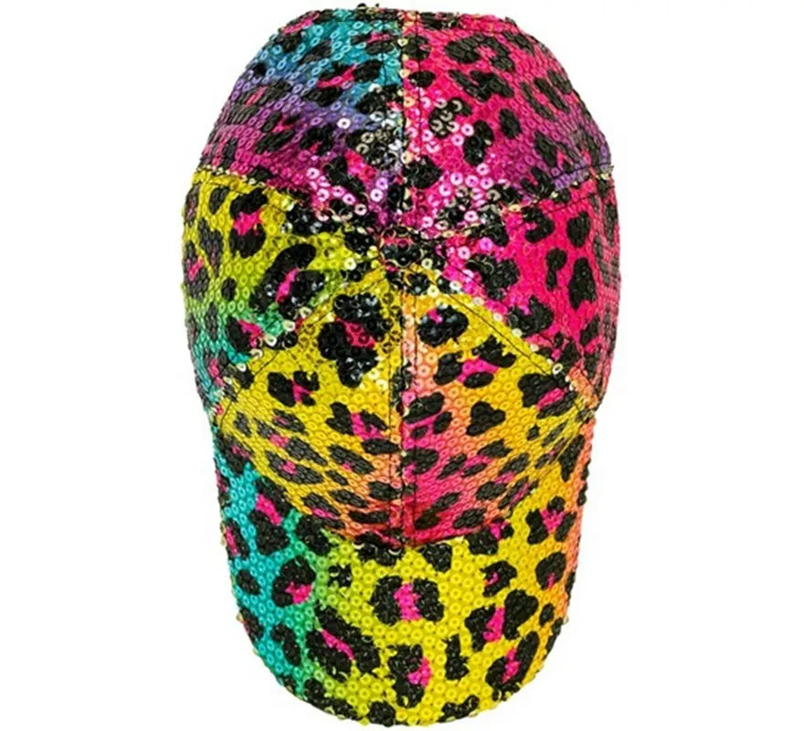Translation missing: it.Gorra Animal Print Leopardo Arcoíris con Lentejuelas