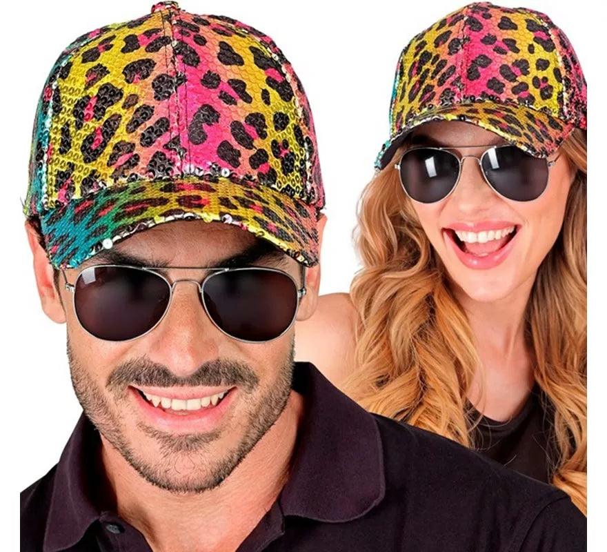 Translation missing: it.Gorra Animal Print Leopardo Arcoíris con Lentejuelas