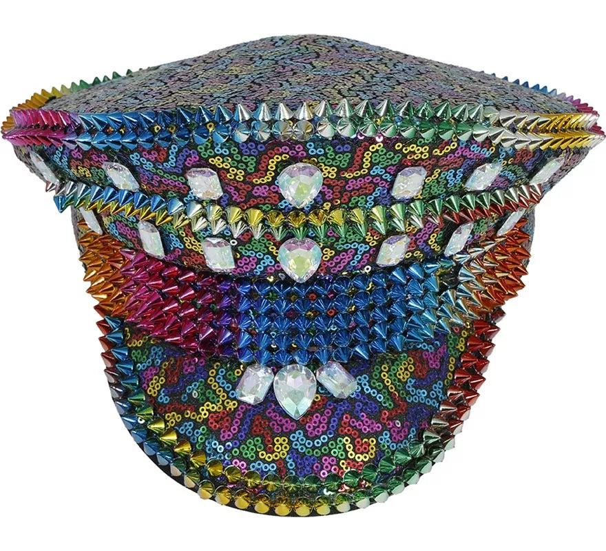 Gorra de Policía Arcoíris con Tachuelas adultos