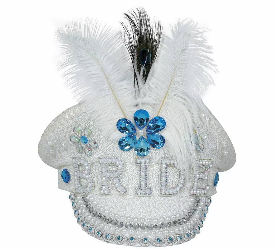 Translation missing: it.Gorra de Policía Bride con plumas y pedrería adulto