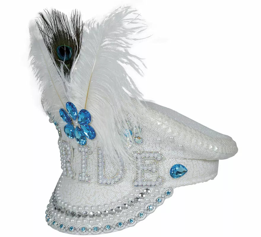 Translation missing: it.Gorra de Policía Bride con plumas y pedrería adulto