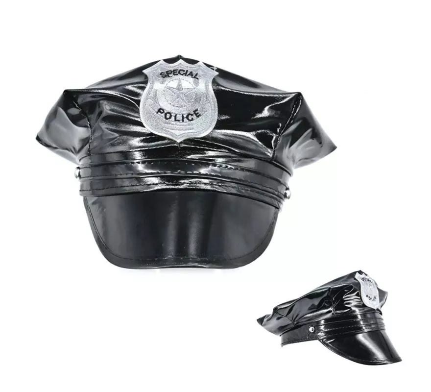 Translation missing: it.Gorra de Policía de vinilo con placa plateada