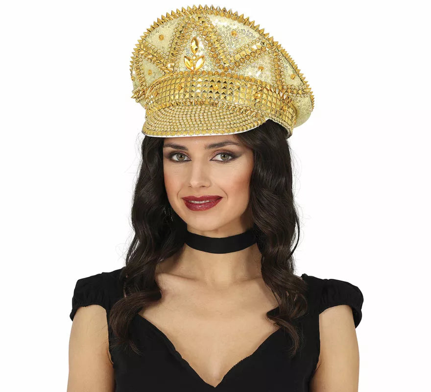 Translation missing: it.Gorra de Policía dorado con pedrería adulto