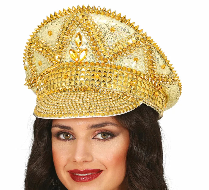 Translation missing: it.Gorra de Policía dorado con pedrería adulto