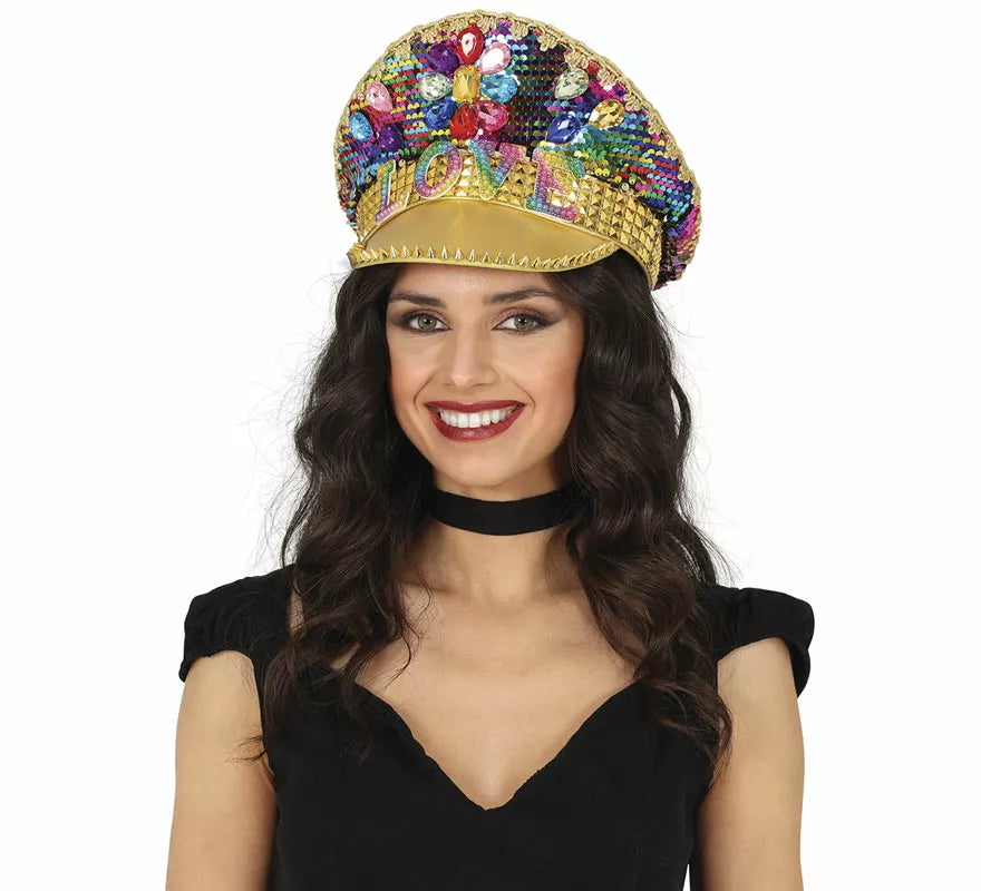 Translation missing: it.Gorra de Policía dorado Love con pedrería adulto