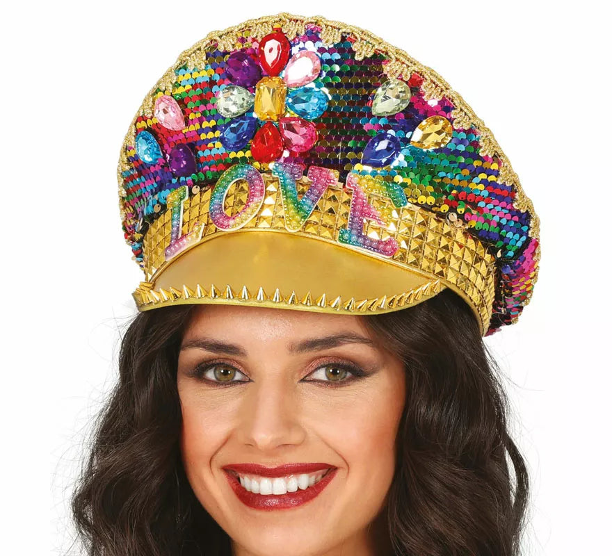 Translation missing: it.Gorra de Policía dorado Love con pedrería adulto