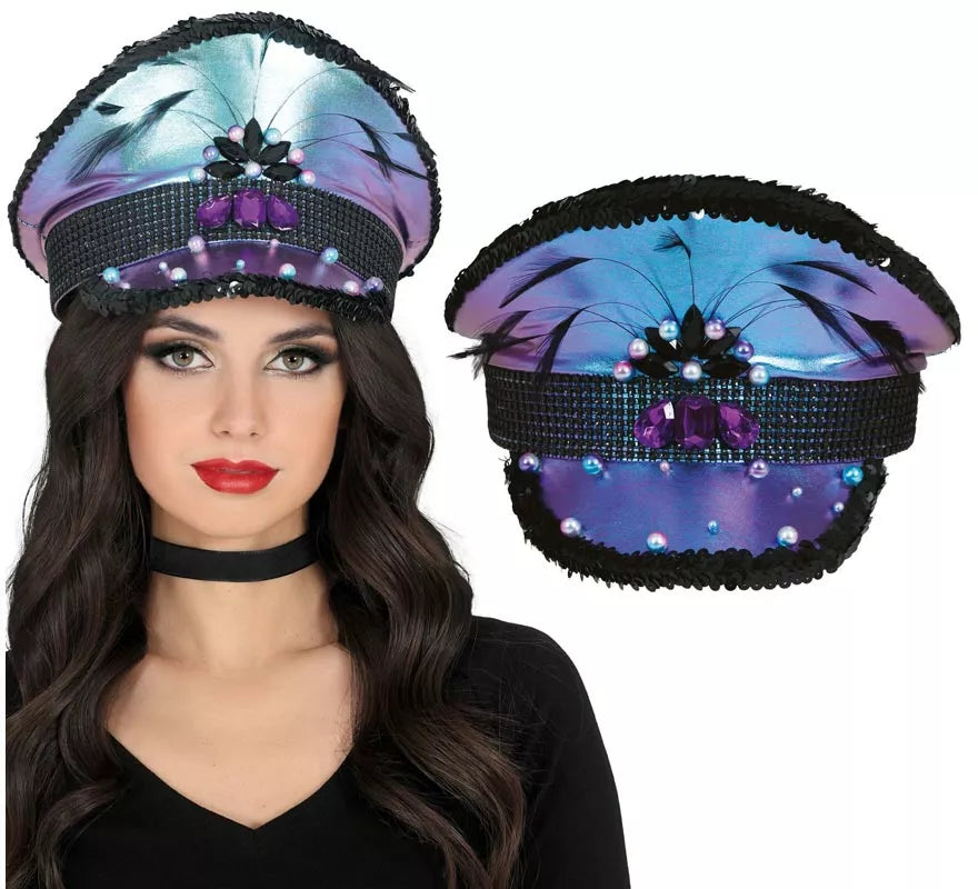 Translation missing: es.Gorra de Policía morada con Plumas adultos