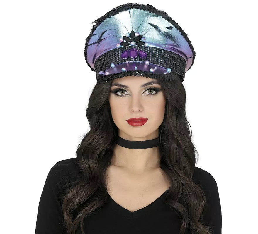 Translation missing: es.Gorra de Policía morada con Plumas adultos